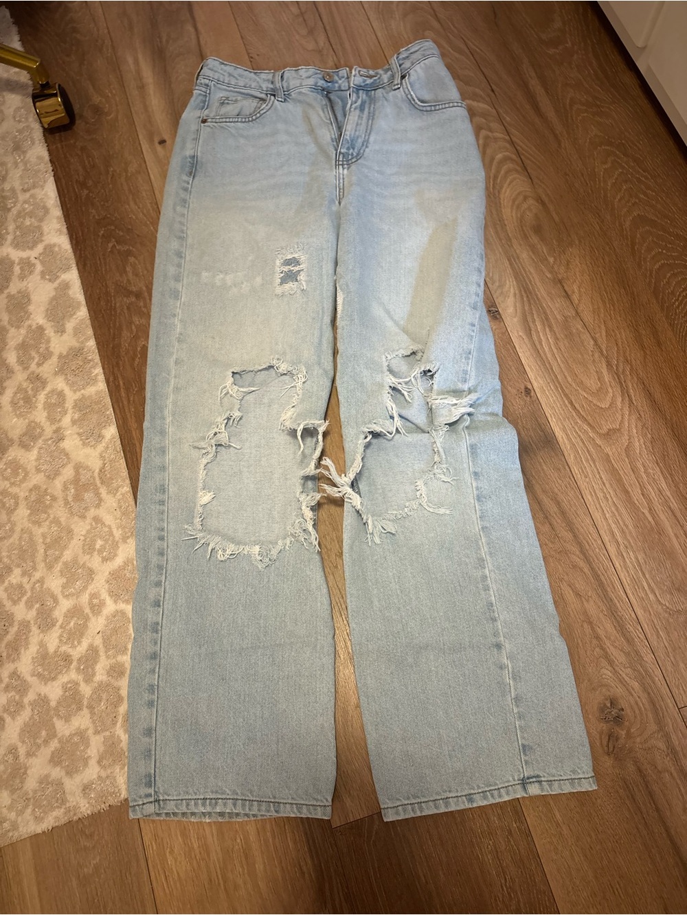 Forever 21 Light Wash Distressed Wide-Leg Jeans